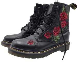 Dr. Martens Boots Womens Size 5 Black 1460 Vonda Floral Rose Embroidered Combat